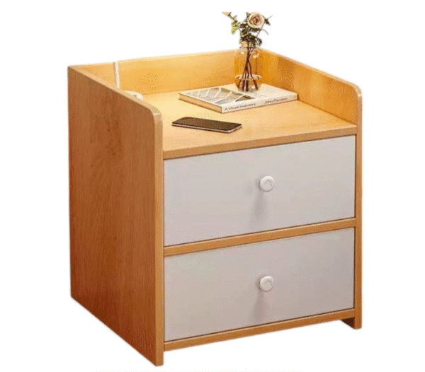 Two Drawer Wooden Bedside Table Bedroom Night Stand - Brown - Image 2