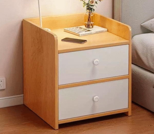 Two Drawer Wooden Bedside Table Bedroom Night Stand - Brown - Image 3