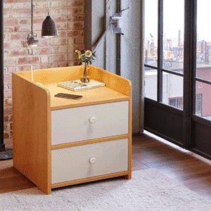 Two Drawer Wooden Bedside Table Bedroom Night Stand - Brown